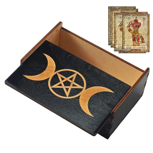 🔮 Vintage Wooden Tarot Card Storage Box – Sliding Lid Organizer for Tarot Cards, Jewelry & Keepsakes