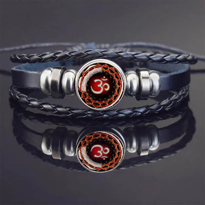 Sacred Geometry Charm Bracelet Metatron's Cube Sri Yantra Life Flower Leather Weave Bracelets for Women Men Meditation Jewelry
