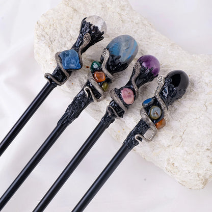 🔮 Natural Crystal Ball Scepter — Elemental Fairy Wand & Ritual Altar Decor