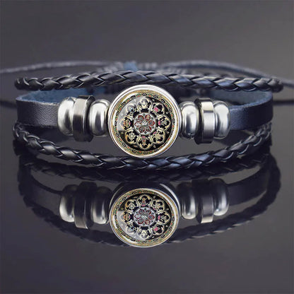 Sacred Geometry Charm Bracelet Metatron's Cube Sri Yantra Life Flower Leather Weave Bracelets for Women Men Meditation Jewelry