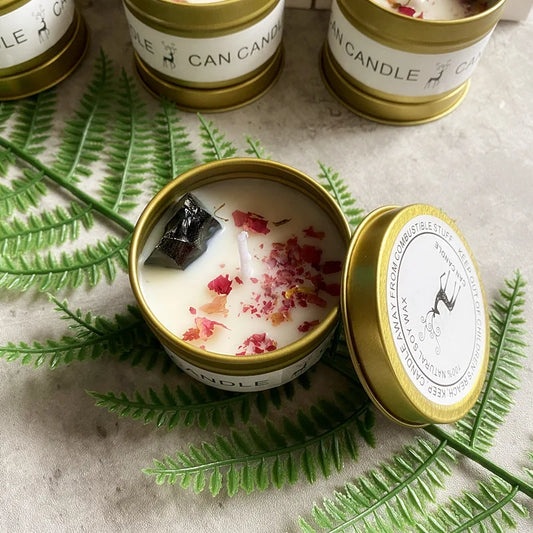 ✨ Golden Tin Crystal Aromatherapy Candle — 2.46oz Scented Soy Wax Candle
