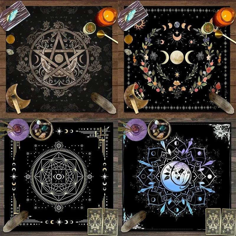 🌙 Tarot & Altar Cloth — Moon Phase, Sun, and Starry Sky Design
