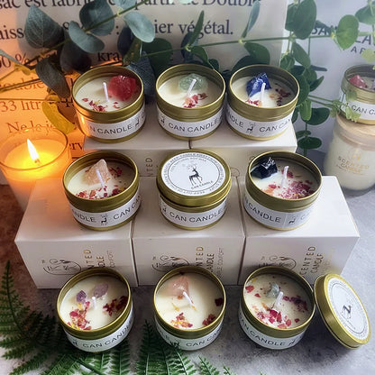 ✨ Golden Tin Crystal Aromatherapy Candle — 2.46oz Scented Soy Wax Candle