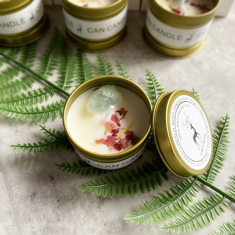 ✨ Golden Tin Crystal Aromatherapy Candle — 2.46oz Scented Soy Wax Candle
