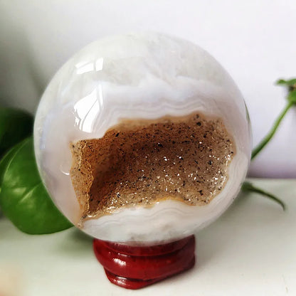 🔮 Natural Agate Druzy Crystal Ball — Geode Sphere for Feng Shui & Energy Healing