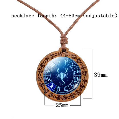 12 Zodiac Rope Chain Necklace w/ Wood Pendant
