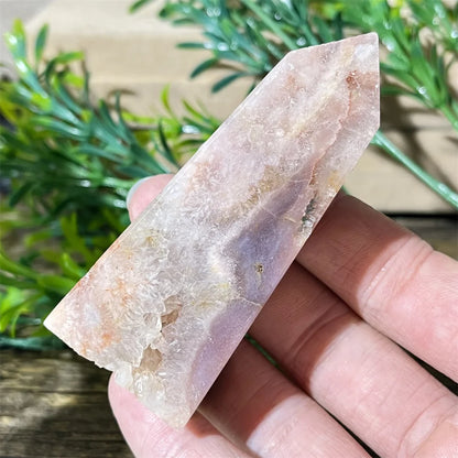 🌸 Natural Pink Amethyst & Flower Agate Crystal Tower with Druzy Quartz Point