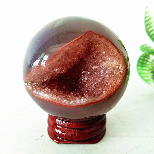 🔮 Natural Agate Druzy Crystal Ball — Geode Sphere for Feng Shui & Energy Healing