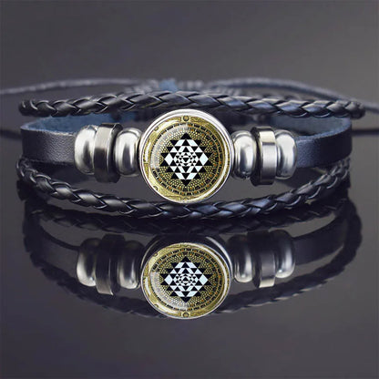 Sacred Geometry Charm Bracelet Metatron's Cube Sri Yantra Life Flower Leather Weave Bracelets for Women Men Meditation Jewelry