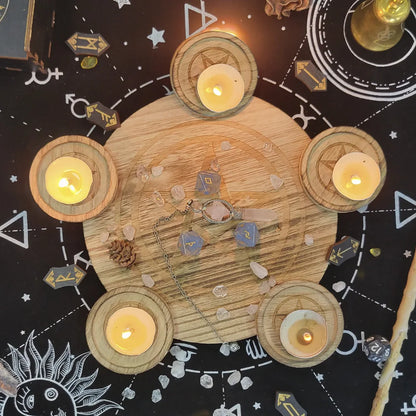 🔥 2-in-1 Pentagram Wooden Candle Holder & Altar Tray