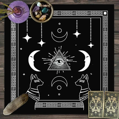 🌙 Tarot & Altar Cloth — Moon Phase, Sun, and Starry Sky Design