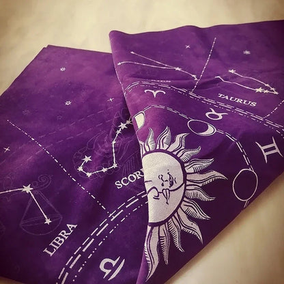 🌌 12 Constellations Velvet Tarot Cloth — Astrology Altar & Divination Table Mat