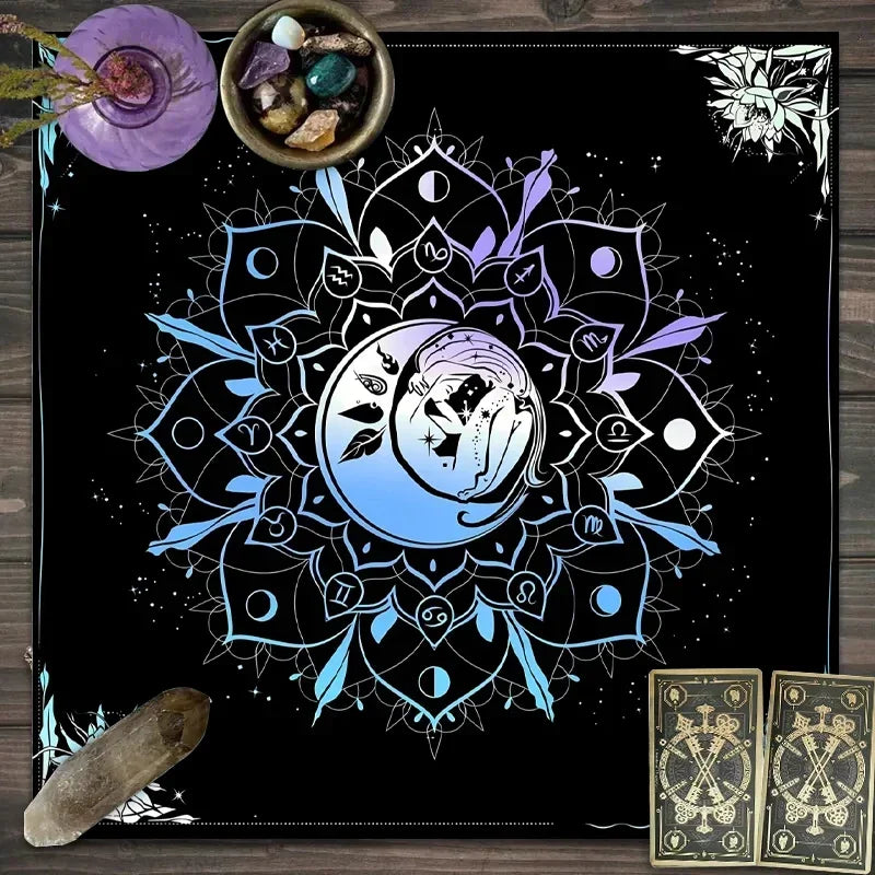 🌙 Tarot & Altar Cloth — Moon Phase, Sun, and Starry Sky Design
