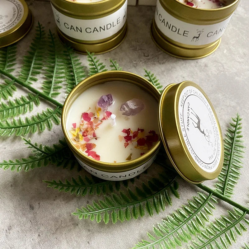 ✨ Golden Tin Crystal Aromatherapy Candle — 2.46oz Scented Soy Wax Candle