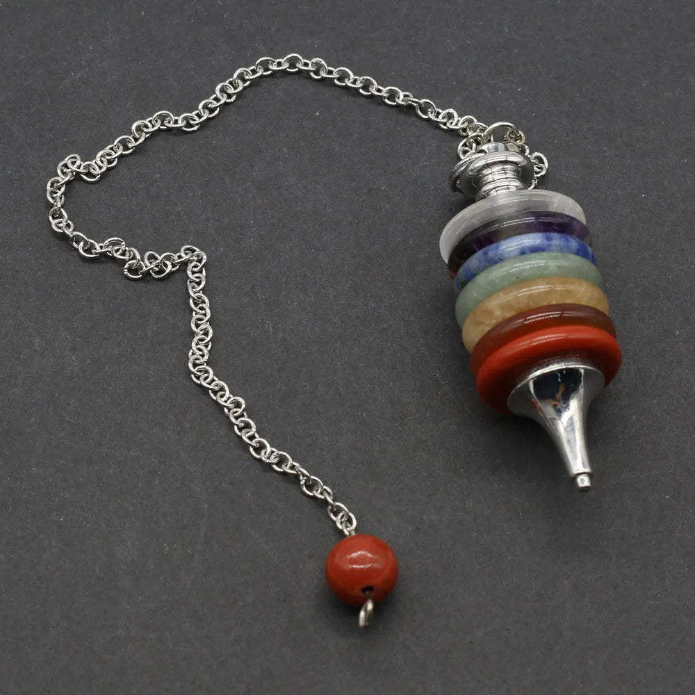 🔮 Seven Chakra Crystal Pendulum Necklace – Merkaba Dowsing & Divination Pendant
