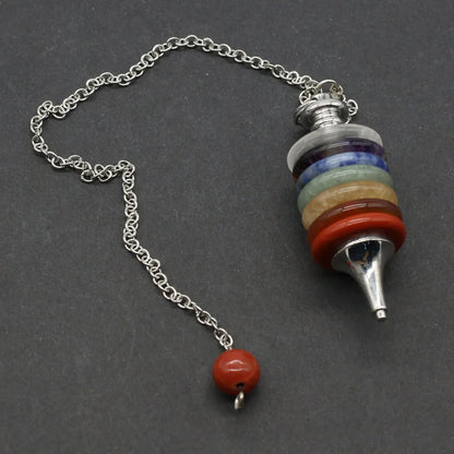 🔮 Seven Chakra Crystal Pendulum Necklace – Merkaba Dowsing & Divination Pendant