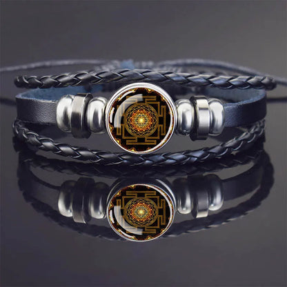 Sacred Geometry Charm Bracelet Metatron's Cube Sri Yantra Life Flower Leather Weave Bracelets for Women Men Meditation Jewelry