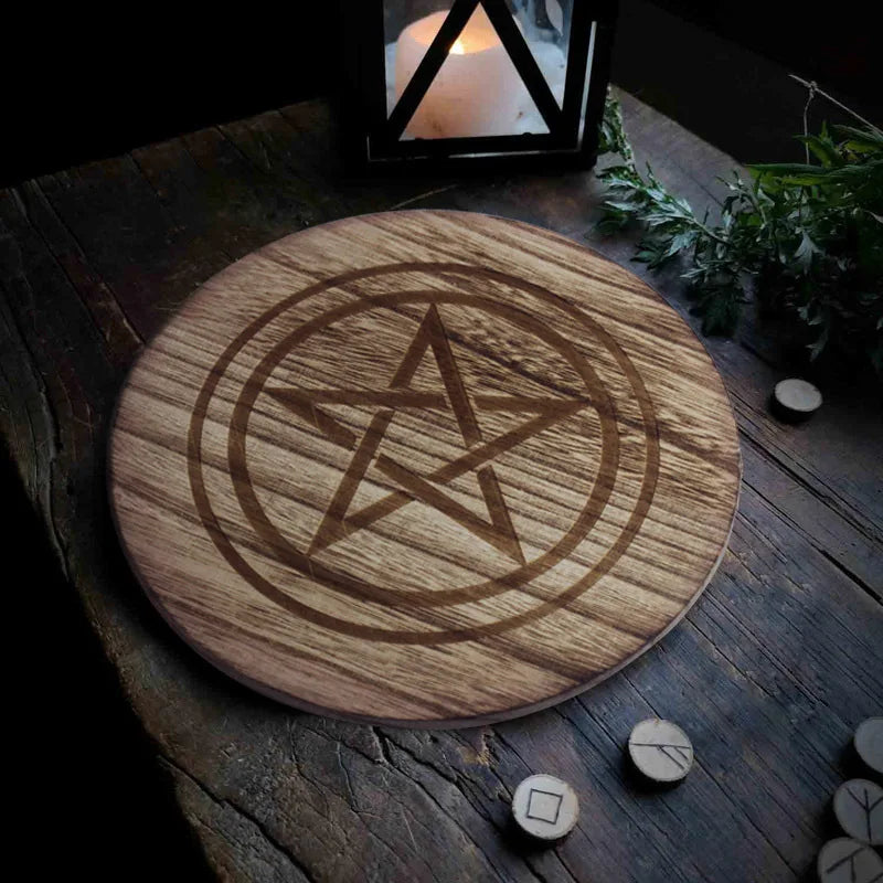 🔥 2-in-1 Pentagram Wooden Candle Holder & Altar Tray