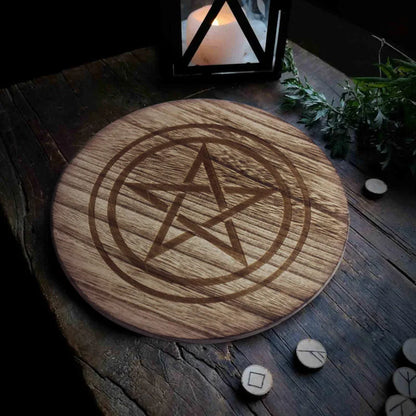 🔥 2-in-1 Pentagram Wooden Candle Holder & Altar Tray