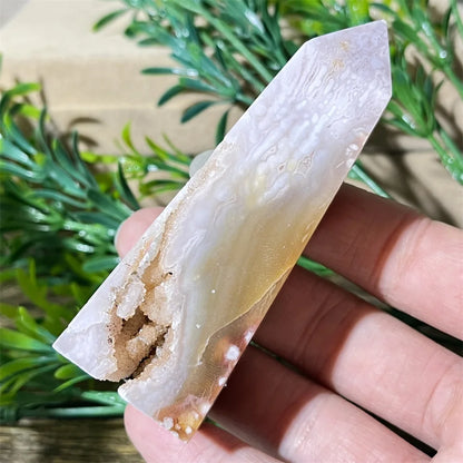 🌸 Natural Pink Amethyst & Flower Agate Crystal Tower with Druzy Quartz Point