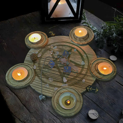 🔥 2-in-1 Pentagram Wooden Candle Holder & Altar Tray