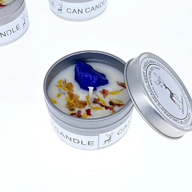 ✨ Golden Tin Crystal Aromatherapy Candle — 2.46oz Scented Soy Wax Candle