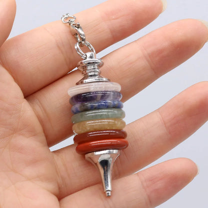 🔮 Seven Chakra Crystal Pendulum Necklace – Merkaba Dowsing & Divination Pendant