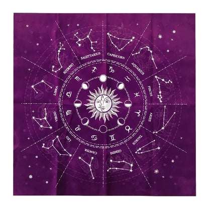 🌌 12 Constellations Velvet Tarot Cloth — Astrology Altar & Divination Table Mat