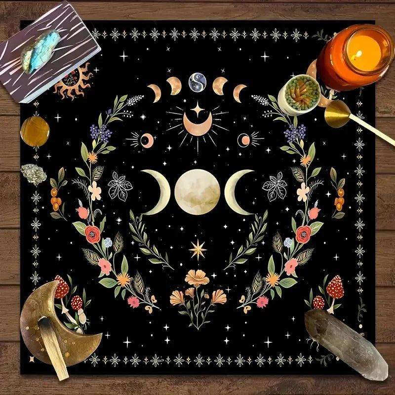 🌙 Tarot & Altar Cloth — Moon Phase, Sun, and Starry Sky Design