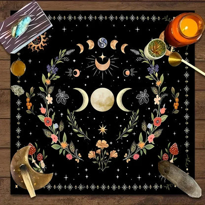 🌙 Tarot & Altar Cloth — Moon Phase, Sun, and Starry Sky Design