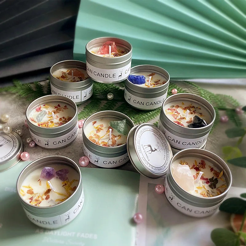 ✨ Golden Tin Crystal Aromatherapy Candle — 2.46oz Scented Soy Wax Candle
