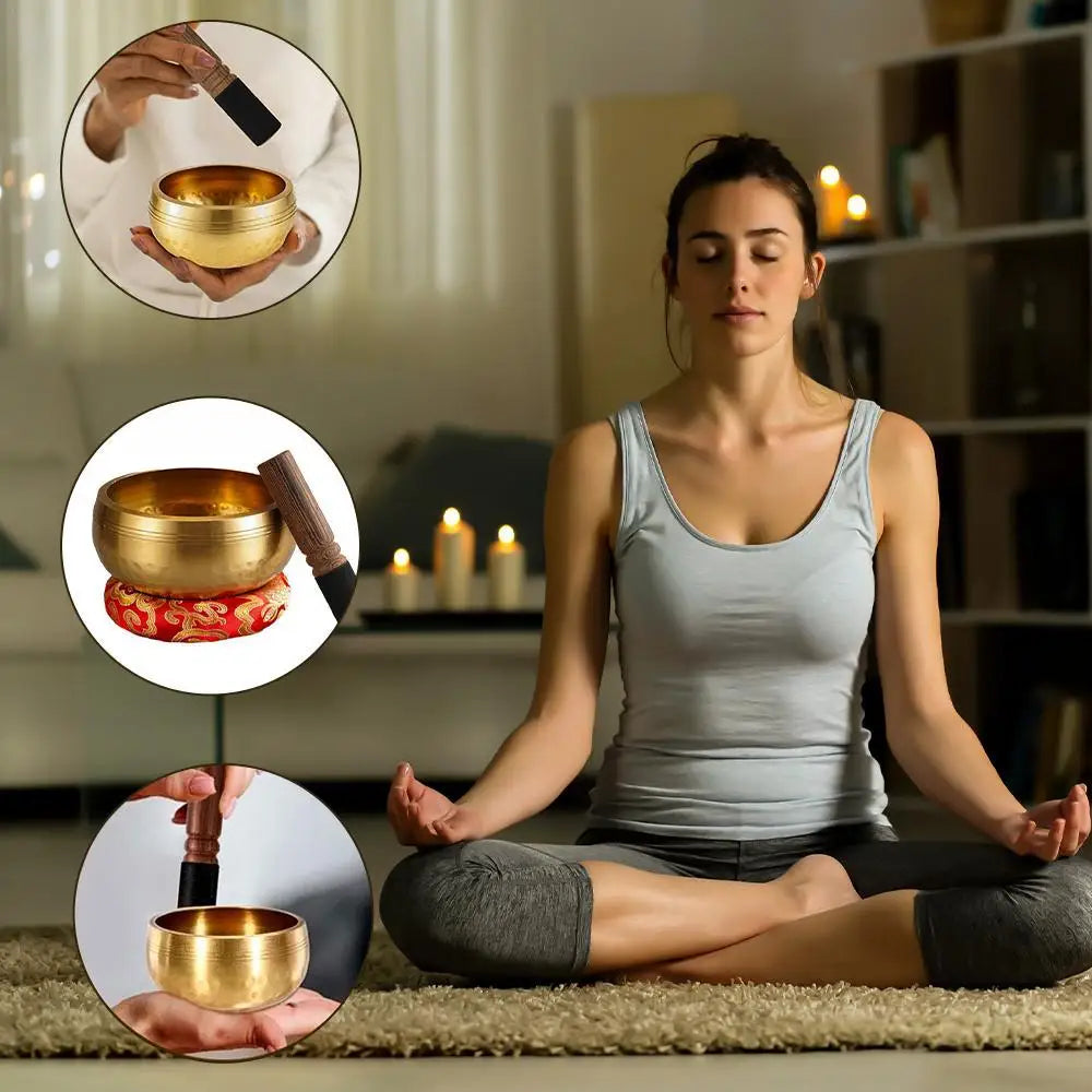 🔔 Handmade Nepal Tibetan Singing Bowl Set – 8cm Brass Sound Bowl for Meditation, Yoga & Chakra Healing