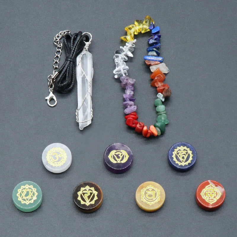 🔮 Chakra Healing Stone Gift Set – Natural Crystal Collection with Bracelet & Pendant