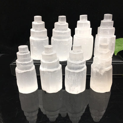 Natural white selenite gypsum Crystal Tower Skyscraper Castle Clear collection of Moroccan crystal mineral craft statues