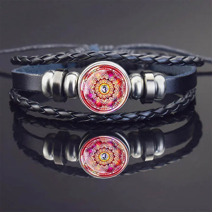 Sacred Geometry Charm Bracelet Metatron's Cube Sri Yantra Life Flower Leather Weave Bracelets for Women Men Meditation Jewelry