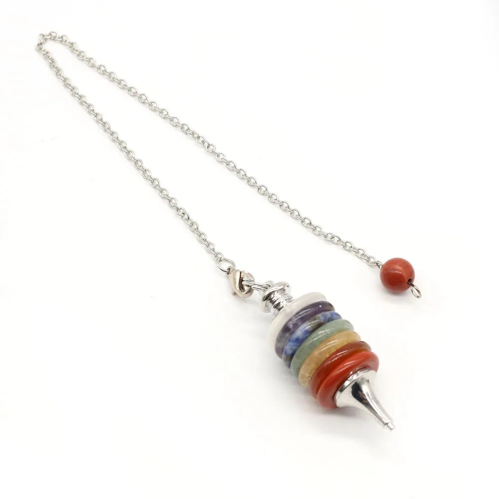🔮 Seven Chakra Crystal Pendulum Necklace – Merkaba Dowsing & Divination Pendant