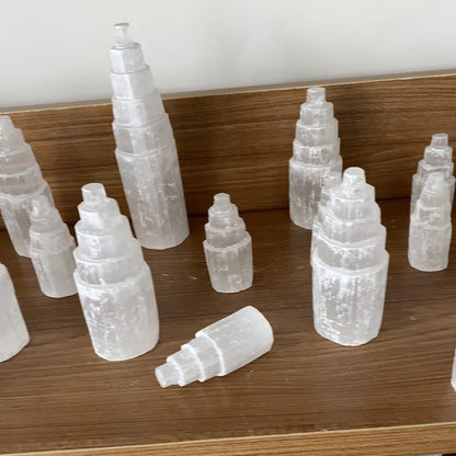 Natural white selenite gypsum Crystal Tower Skyscraper Castle Clear collection of Moroccan crystal mineral craft statues