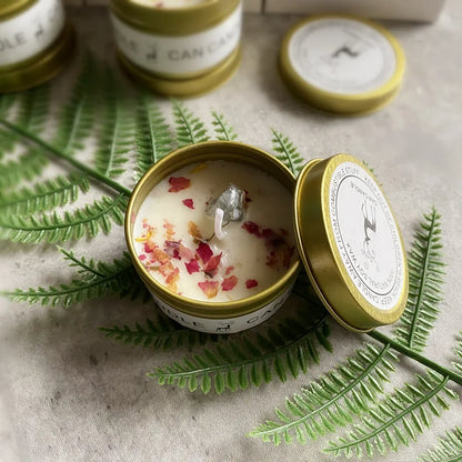 ✨ Golden Tin Crystal Aromatherapy Candle — 2.46oz Scented Soy Wax Candle