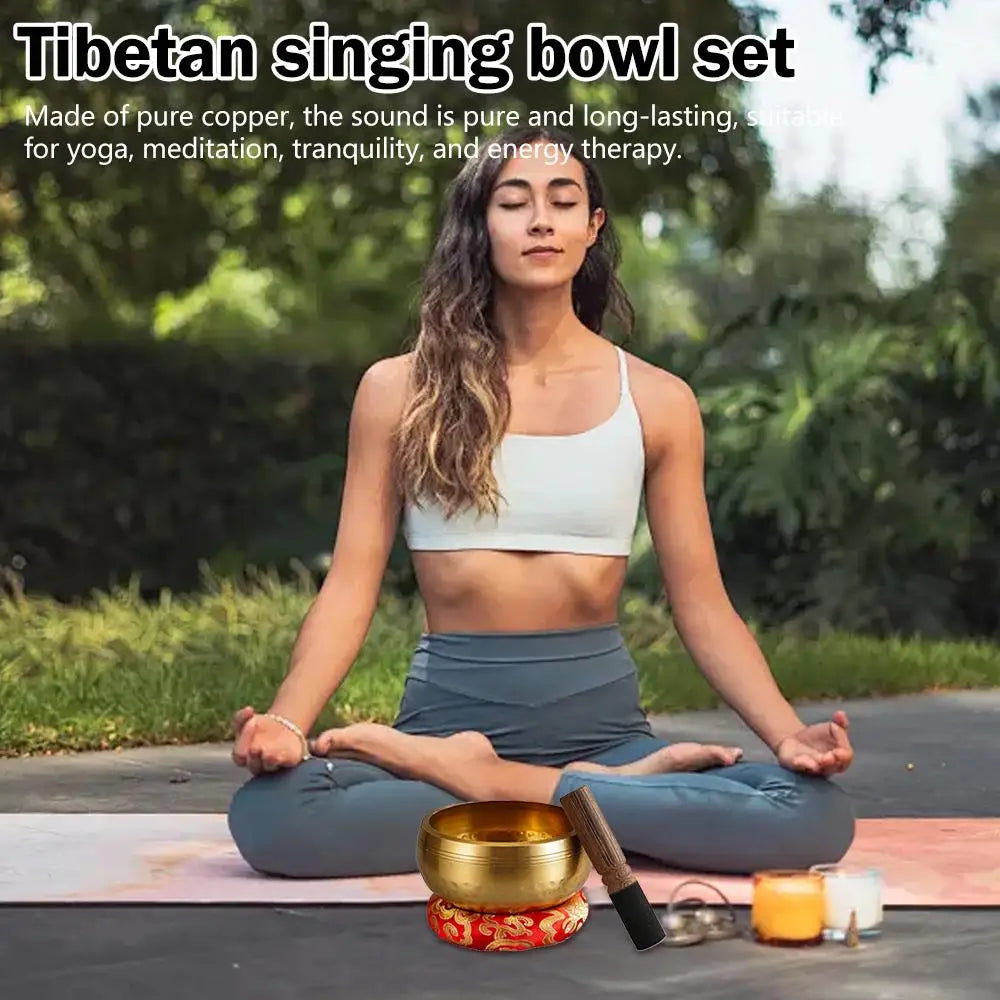 🔔 Handmade Nepal Tibetan Singing Bowl Set – 8cm Brass Sound Bowl for Meditation, Yoga & Chakra Healing