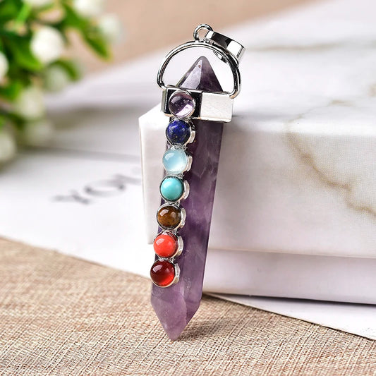 🌈 Seven Chakra Crystal Pendant Necklace — Natural Healing Energy Amulet