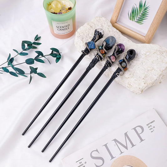 🔮 Natural Crystal Ball Scepter — Elemental Fairy Wand & Ritual Altar Decor