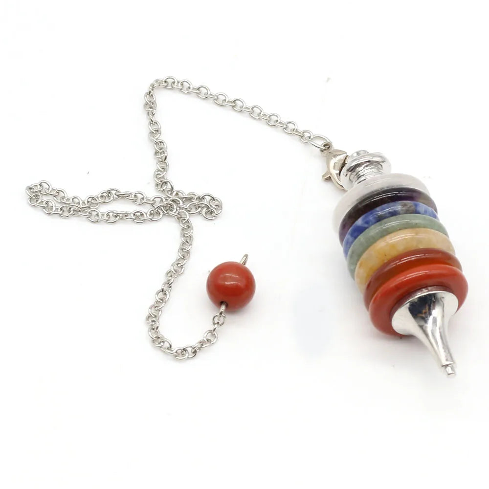 🔮 Seven Chakra Crystal Pendulum Necklace – Merkaba Dowsing & Divination Pendant